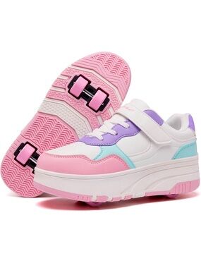Kids Pink & Purple Light-Up Roller Shoes with Aqua Accents